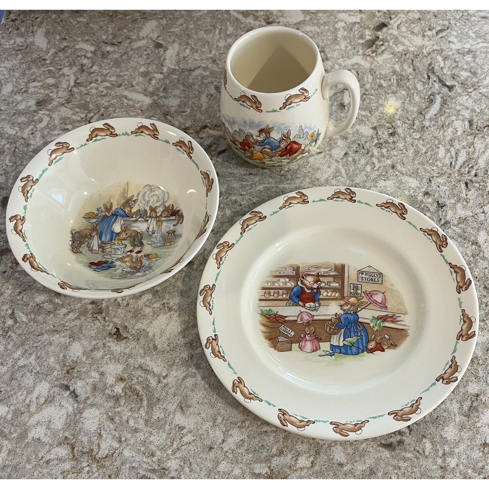 Vintage Royal Doulton Bunnykins 3-Piece Childs Cup Bowl & Plate - Bone China